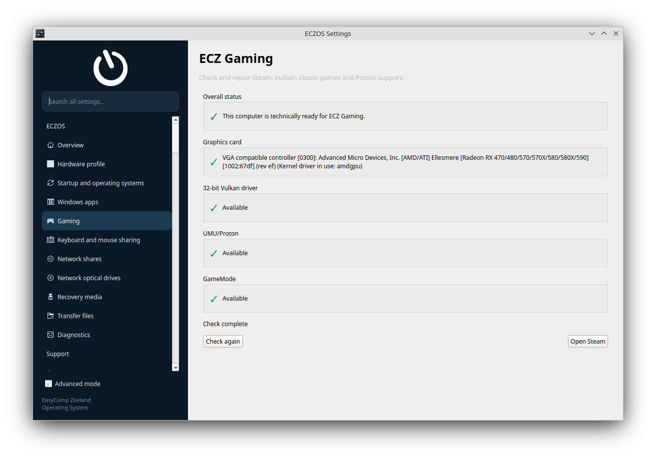 Volledig groene ECZ Gaming controle