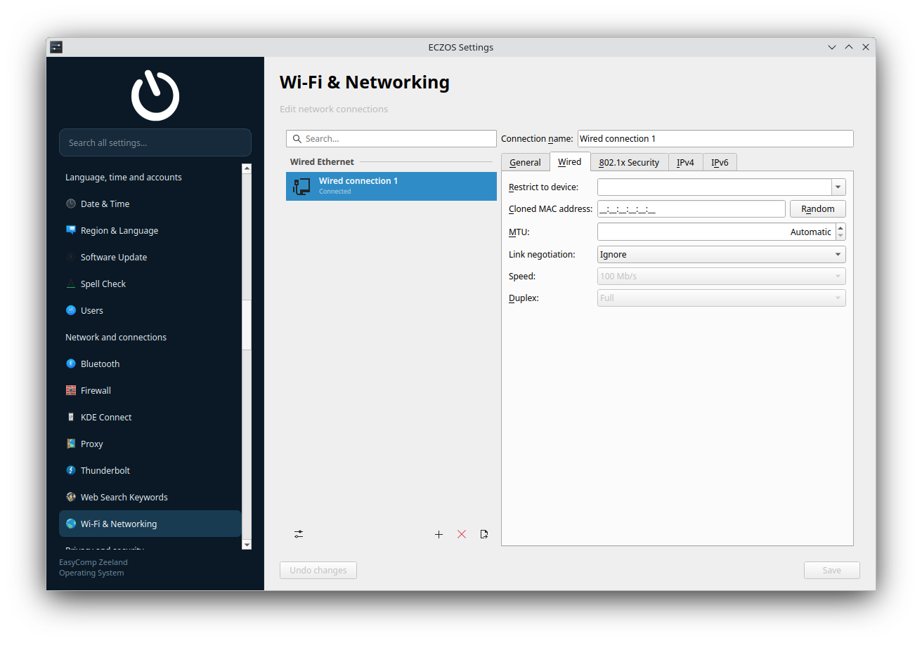 Netwerkinstellingen binnen ECZOS Settings