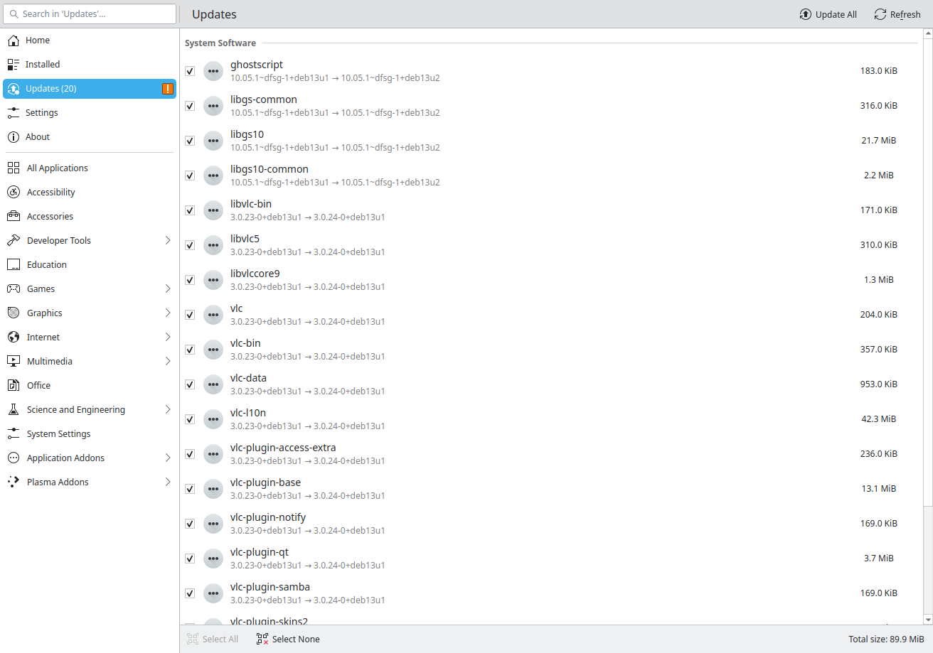 Beschikbare software-updates in Discover