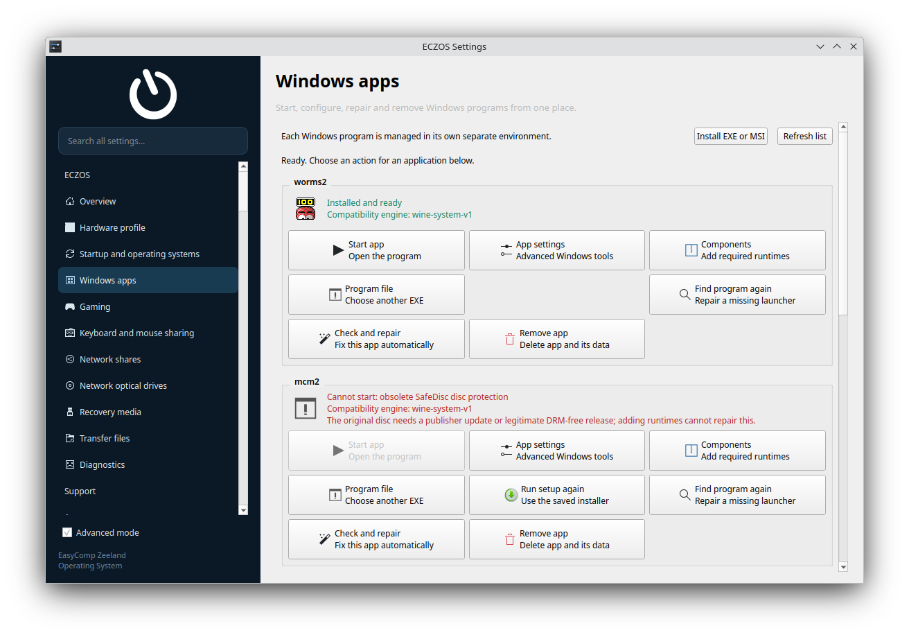 Actueel ECZOS Windows-appbeheer